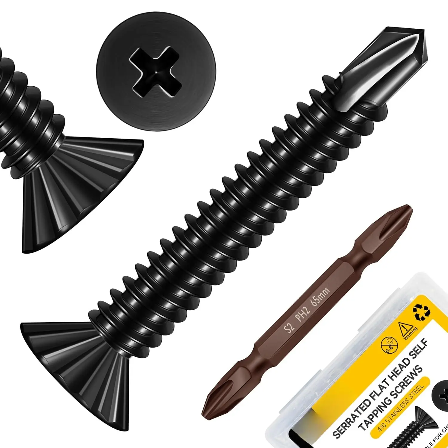 300 count #8 x 1 Flat  Sheet Metal Screws, 410 Stainless Steel Black Oxided Self Tapping Screws Self-Drilling Screw for Metal , Windows, Ceilings, Sliding Doors, Railings