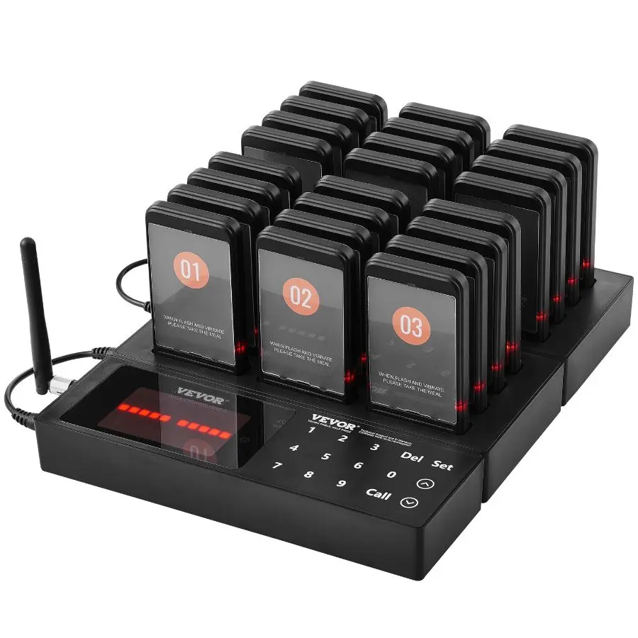 【Summerfinds】 Wireless Restaurant Pager System, 400m Long Range Queue Call Device with 24 Pagers, Beep Alerts, Vibration & Flashing Signals, Touch Keyboard, Ideal for Food Truck, Churchdealsforyoudays