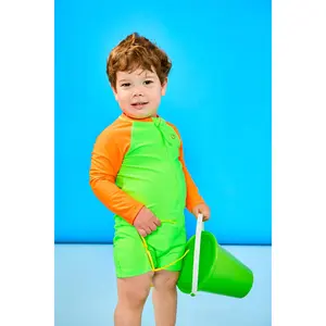 Baby and Toddler Neon Swimsuit - Green and Orange Long Sleeve