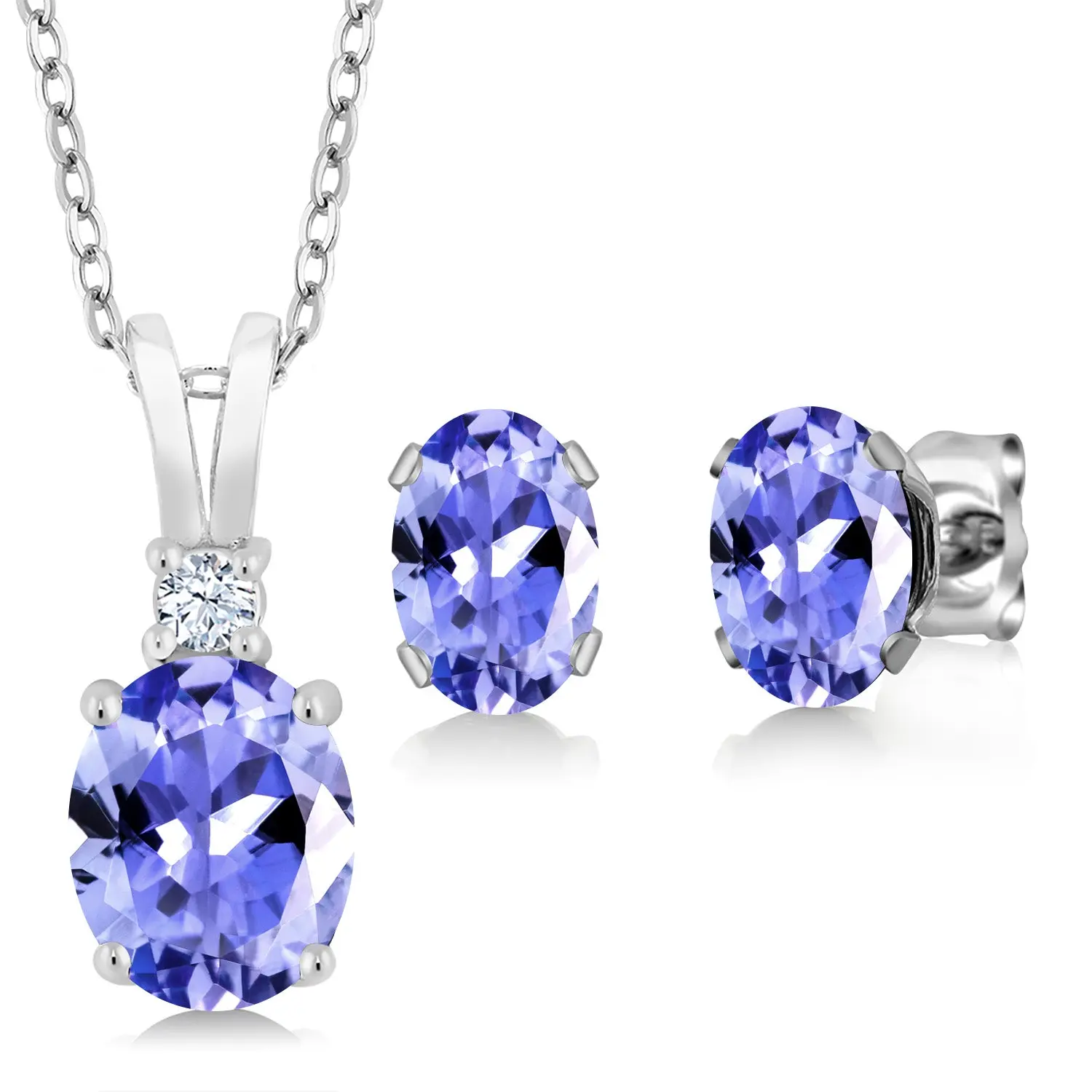 2.71 Cttw Oval Blue Tanzanite Pendant and Earrings Jewelry Set For Women | 925 Sterling Silver | Gemstone Birthstone | With 18 Inch Silver Chain