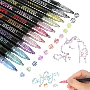 Double Line Outline Pens, 12 Colors Outline Markers Outline Metallic Markers Pen for Highlight, Art, Drawing, Greeting Card, Xmas Cards, Scrap Booking, Posters