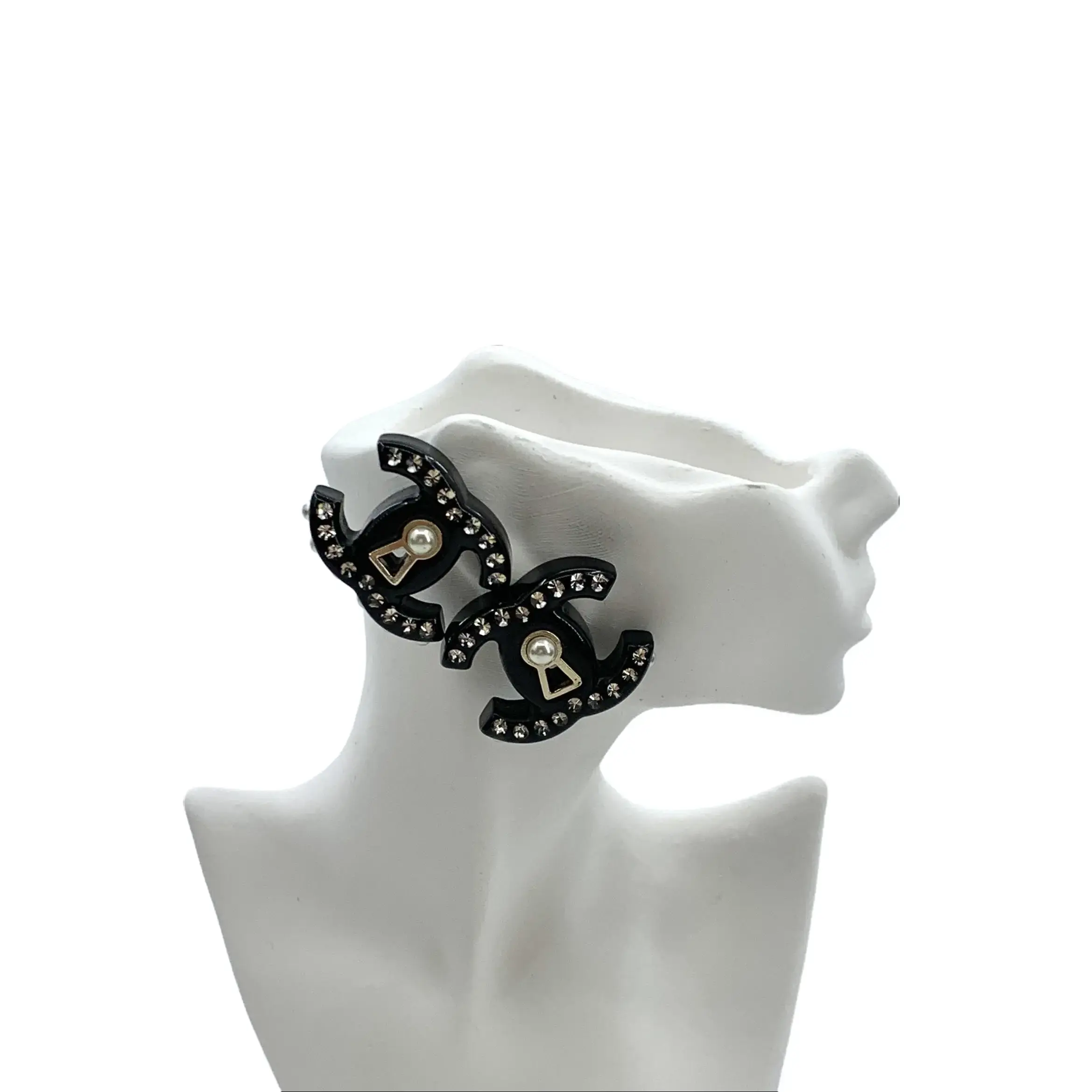 Pre-owned CALUXJ Chanel Black CC Crystal Pearl Embellished Earrings Size One Size