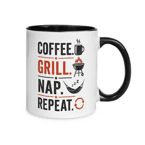 funny coffee mug gift，parenting gift idea，dad coffee，heart mug，coffee-grill-nap-repeat dad