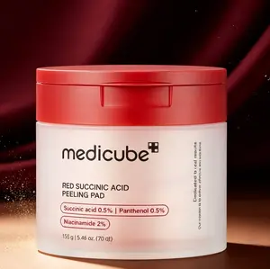 Medicube Red Succinic Acid Panthenol Exfoliating Toner Pads 70 Sheets Niacinamide Vitamin B3 Salicylic Acid BHA AHA Gentle Peel Pads Non Comedogenic Facial Care Minimize Pores Calm Redness For Oily Breakout Prone Acne-Prone Skin Korean Exfoliator