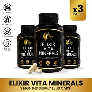 Coco March N.M.D Elixir Vita Minerals Supplement 3 Bottles 360 Capsules High Potency Activated B Vitamins Antioxidants for Energy Production
