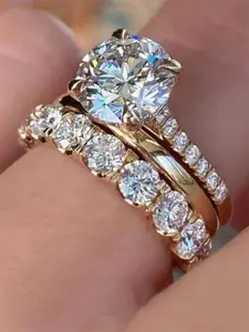 3 Pcs/Set Classical Cubic Zirconia Ring Set Wedding Rings For Women Bridal Ring Set For Wedding Engagement Anniversary Party Band Jewelry Valentine's Day Gift
