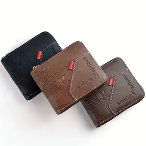 Men's Fold-Over PU Wax Oil Leather Wallet, Short Bifold Card Holder with Zippered Coin Pocket, RFID Blocking Clutch for Travel & Business, Ideal Gift, Fold-Over Men's Wallets