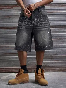 Men's Casual Loose Wide Leg Jeans Shorts, Streetwear Style, Pocket Design, All Seasons, Fashionable and Comfortable, Perfect for Daily Wear