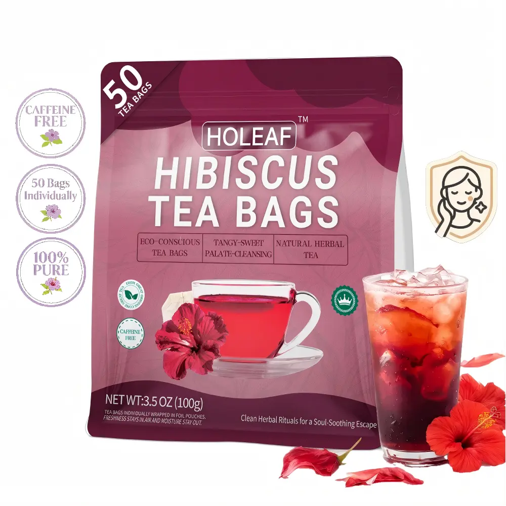 HOLEAF 50-Count Pure Hibiscus Herbal Tea Bags, Vitamin C-Rich, Caffeine-Free, Fruity Traditional Herbal Beverage, Eco-Conscious Drink