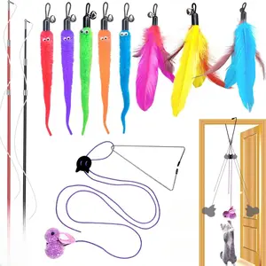 Cat Toys Interactive for Indoor Cats 2PCS Retractable Cat Wand 9PCS Teaser Toys 1PCS Hanging Door Lure Kitten Toy Feather Toy for Teaser Play Chase Exercise with Kitten