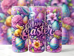 Purple Happy Easter 20 oz Skinny Tumbler Sublimation Easter Sublimation Easter Easter Tumbler