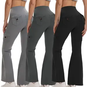 3PCS Women's High-Waisted Boot Style Carved Pleated Buttocks Flare Leggings Stretch Training And Fitness Flared , Super Comfortable Daily Pants shapewear leggings Gym Exercise Leggings