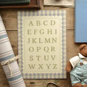 Blue Gingham Alphabet Art Print: Vintage Nursery Decor, Unframed