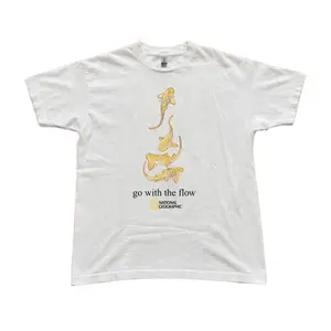 National Geographic ‘Go With The Flow’ Gold Shark Reprinted Gildan Tee, Graphic Unisex T-Shirt, for Men and Women