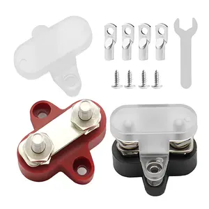 Bus Bar Terminal Block 1/4'' Power Stud Battery Junction Block Post Distribution Block Insulated with Cover DC 48V 200A for Auto Truck RV Boat (1/4'',Red+Black)