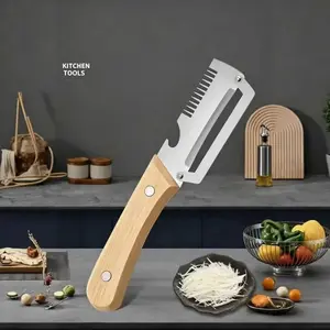 Multi-Functional Kitchen Peeler, Ultra-Sharp Stainless Steel Blade, Wooden Handle with Bottle Opener, Ideal for Vegetables and Fruits (2 Pieces)
