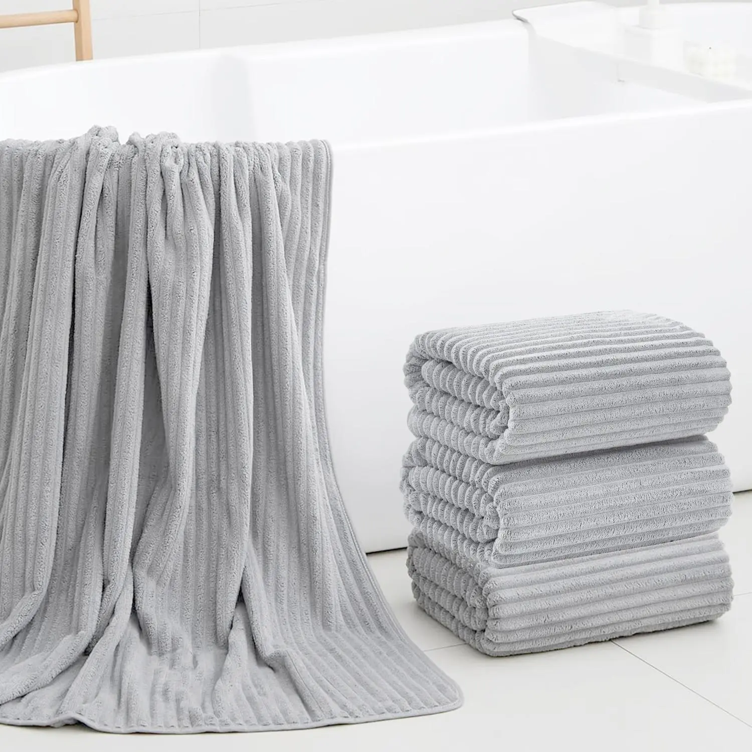 Extra Large Bath Towel Set 35.43x68.9'' Oversized Bath Sheet for Adult Microfiber Quick Dry Fluffy Absorbent Blanket with Hanging Loop for Pool Gym Body Shower(Gray)