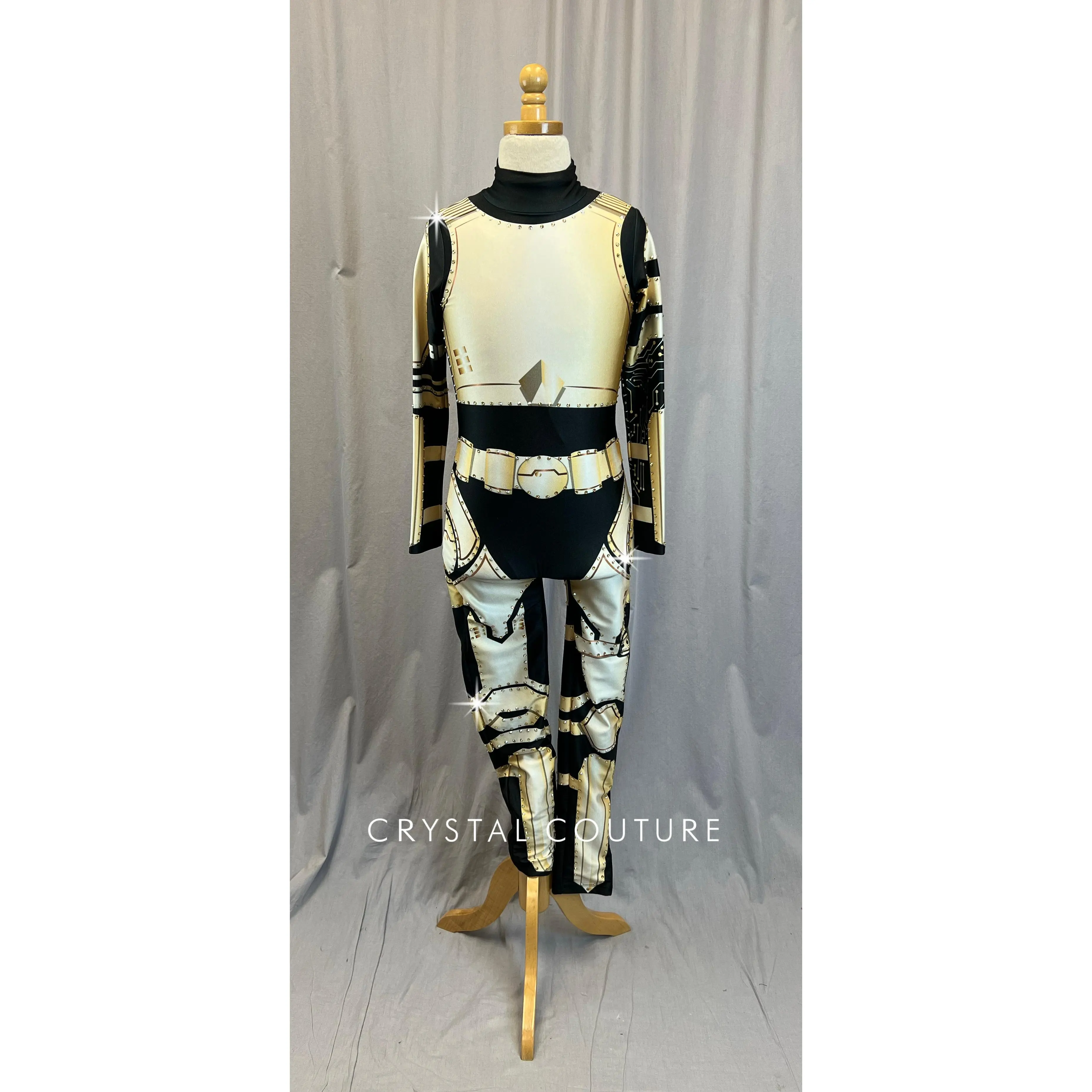 Gold and Black Robot Long Sleeve Bodysuit- Rhinestones
