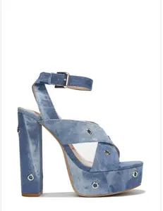 Denim Dreamscape Heels - Women's Summer Footwear for Comfort, Ideal Summer Wear