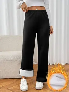 Women's Fleece Wide Leg Warm Pants, Winter Thickened Casual Wear, Versatile Outerwear for Cold Weather, Comfortable & Stylish Design, Casual Lounge Pants