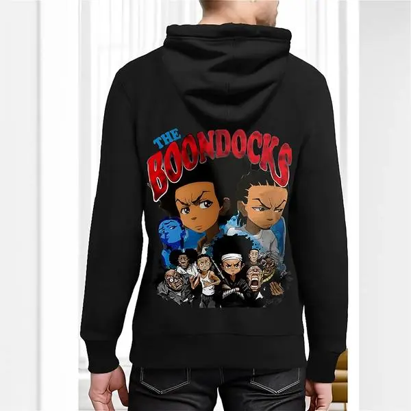 Menswear Unisex Soft Casual Tops, "The Boondocks" Huey & Riley Freeman Graphic Pullover Hoodie, Fabric, Cultural, Fashion, Long Sleeve