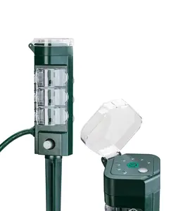 Outdoor Power Strip Timer with Photocell, Countdown Yard Stake(2, 4, 6, 8 Hour),Outside Lights Timer ,Weatherproof Extension Cord for Halloween/Christmas Decoration Lights, 6 Outlets