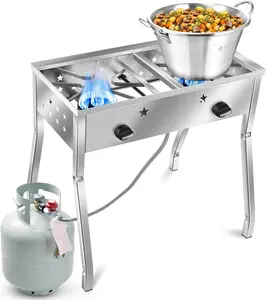 ARC 200,000 BTU Cazo Carnitas Pot & 150,000 BTU Double Burner Stove Combo | 22QT Cast Iron Wok Fryer for Outdoor Cooking, Boiling, Braising | Heavy Duty Propane Stove Camping Grill