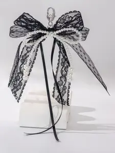Elegant Korean Style Keychain Pendant, Light Color Ribbon Bow Design, Sweet Lace Bag Accessory, Fashion Bag Charms, Purse Accessories, Perfect for Women & Girls
