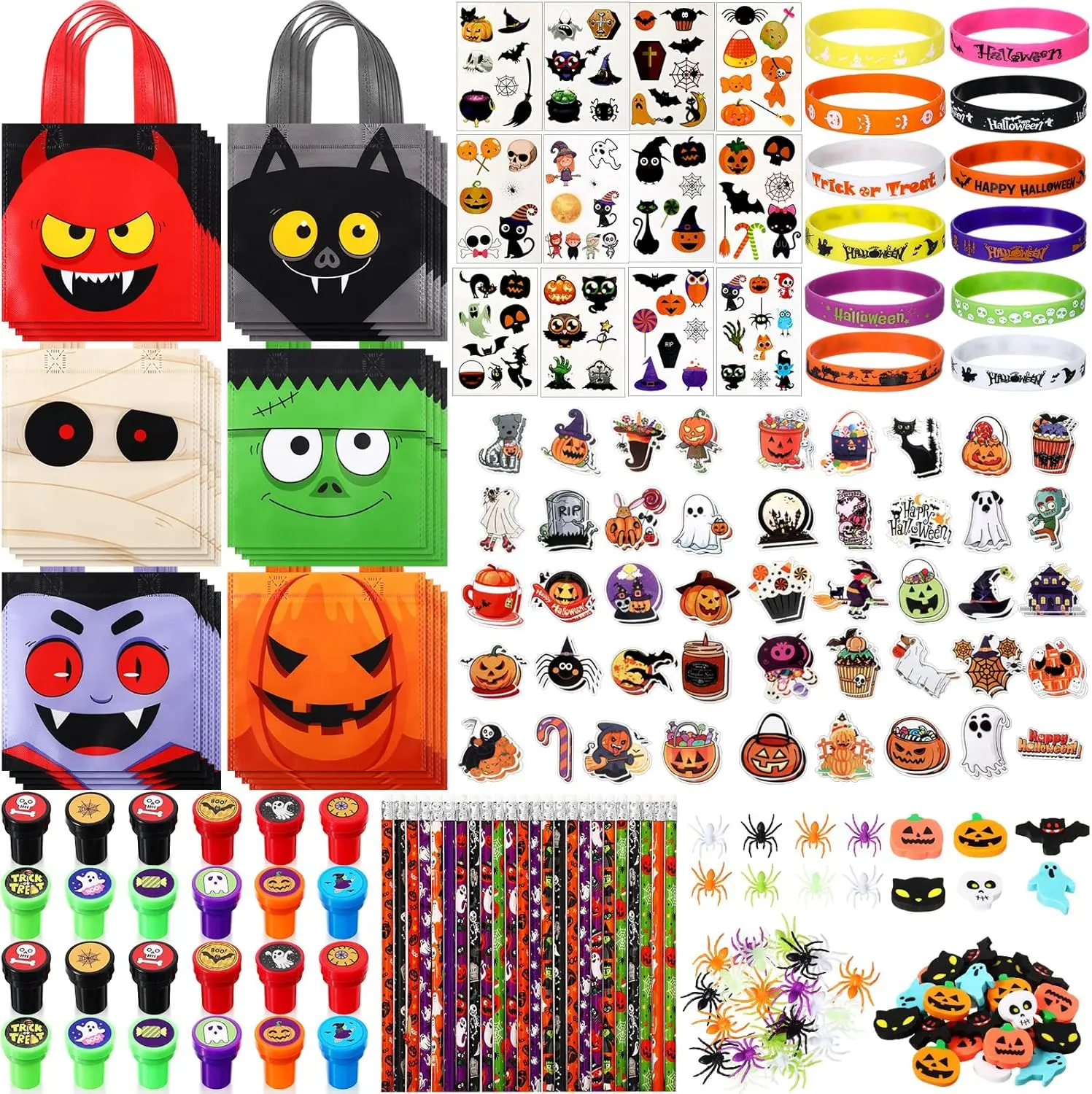 24 Sets Halloween Party Favors for Kids, Thanksgiving Fall School Stationery Set Gift Notebook Pencil Ruler Stickers Gift Bags Pens Keychain Eyeball Hand Bone Toys Bracelet, Classroom Gifts Prizes Trick-or-Treat Goodie Bag Stuffers for Students Exchange