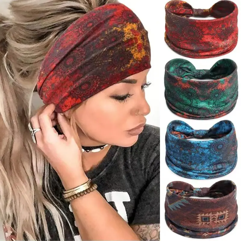 Women's 4PCS Cotton Sports Headbands Set - Anti-Slip, Breathable, Elastic Gym Wrap Headbands for Forehead, Sweat Bands for Workout, Running, Yoga, Gym Wrap Headband, Headbands On Forehead