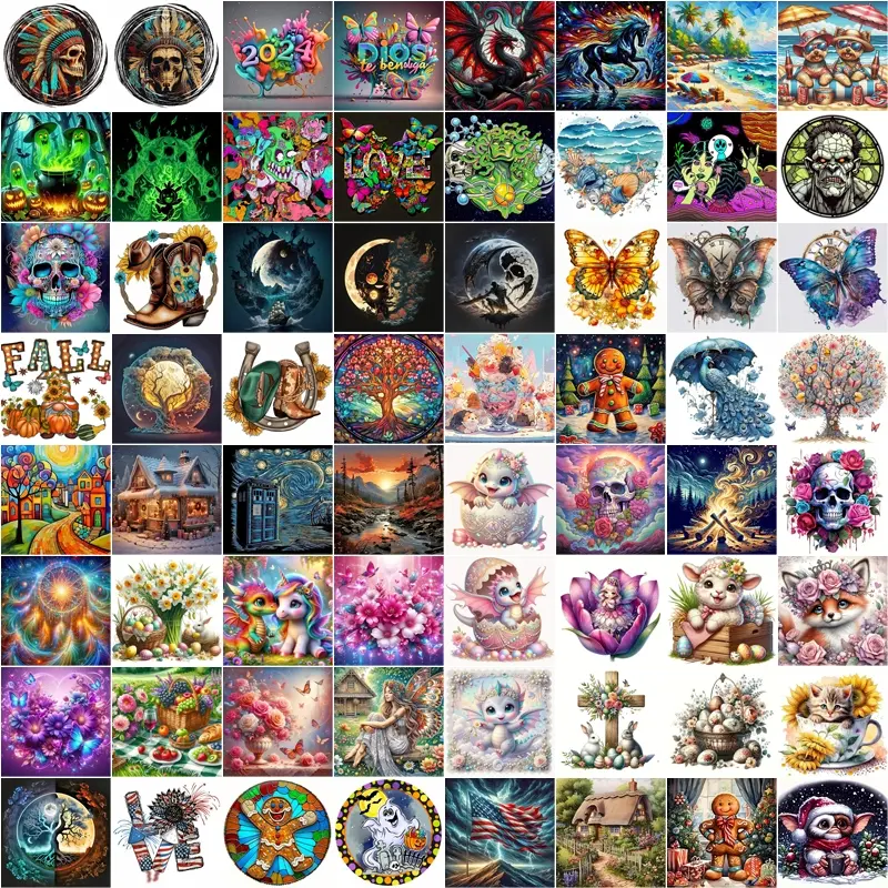 4pcs/8pcs Diamond Painting Kit, Cartoon Landscape Insect Animal Patterns, 30x30cm Full Drill Art Set for Wall Decor Beginners Adults Random style, DIY Craft Kits