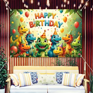 Cartoon Dinosaur Happy Birthday Backdrop Banner, Cute Dino Party Decorations, Durable Polyester Fabric Photo Booth Prop, Reusable Easy to Clean, Perfect for Kids Birthday, Dinosaur Theme Party, Classroom Decor, Home Wall Art, Gift for Child