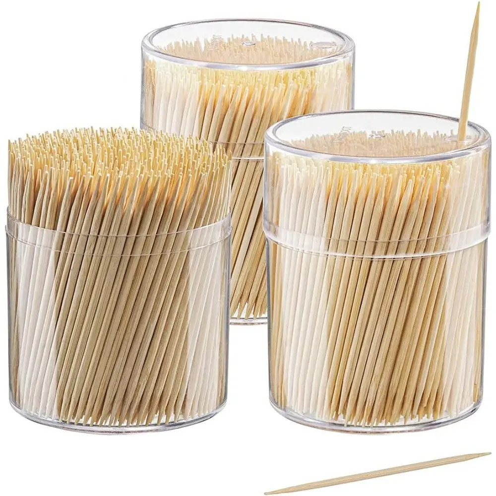 1500-Count Natural Bamboo Round Double-Pointed Toothpicks - Biodegradable, Eco-Friendly, Splinter-Proof, Odor-Free Kitchenware for Appetizers, Weddings, Teeth Cleaning (Barbecue Utensils)