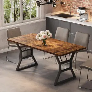 Gaomon Rectangular Dining Table - Rustic Wood Table with Engineered Wood Top, Geometric Metal Legs (Metal Base), Seats 6-8, Sturdy, High Load Capacity, Hassle-Free Setup