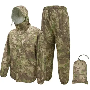 Men's Waterproof Lightweight Breathable Rain Suit With Rain Coat, Rain Jacket, Hood and Pants