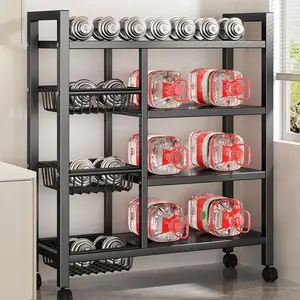 Heavy Duty Adjustable Metal Storage Rack 4 Tiers – Movable Organizer Shelf with 3 Wire Baskets – Kitchen Pantry Garage Bathroom Closet Shelving for Home Organization