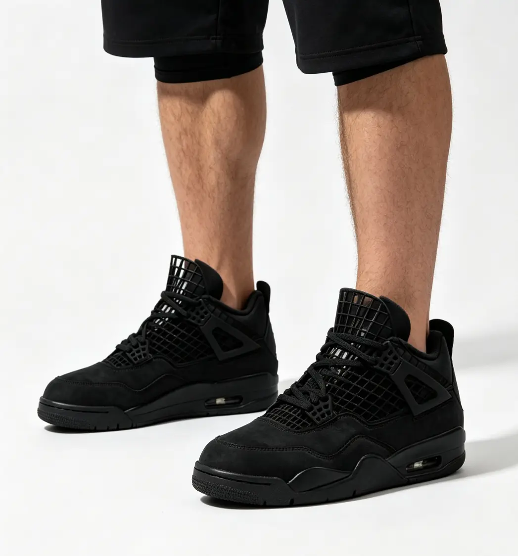 Solid Black Mid Cut Athletic Sneakers, Matte Fabric & Mesh Panel Vintage Basketball Shoes, Comfort Non Slip Cushioned Footwear For Street Style And All Season Daily Matching