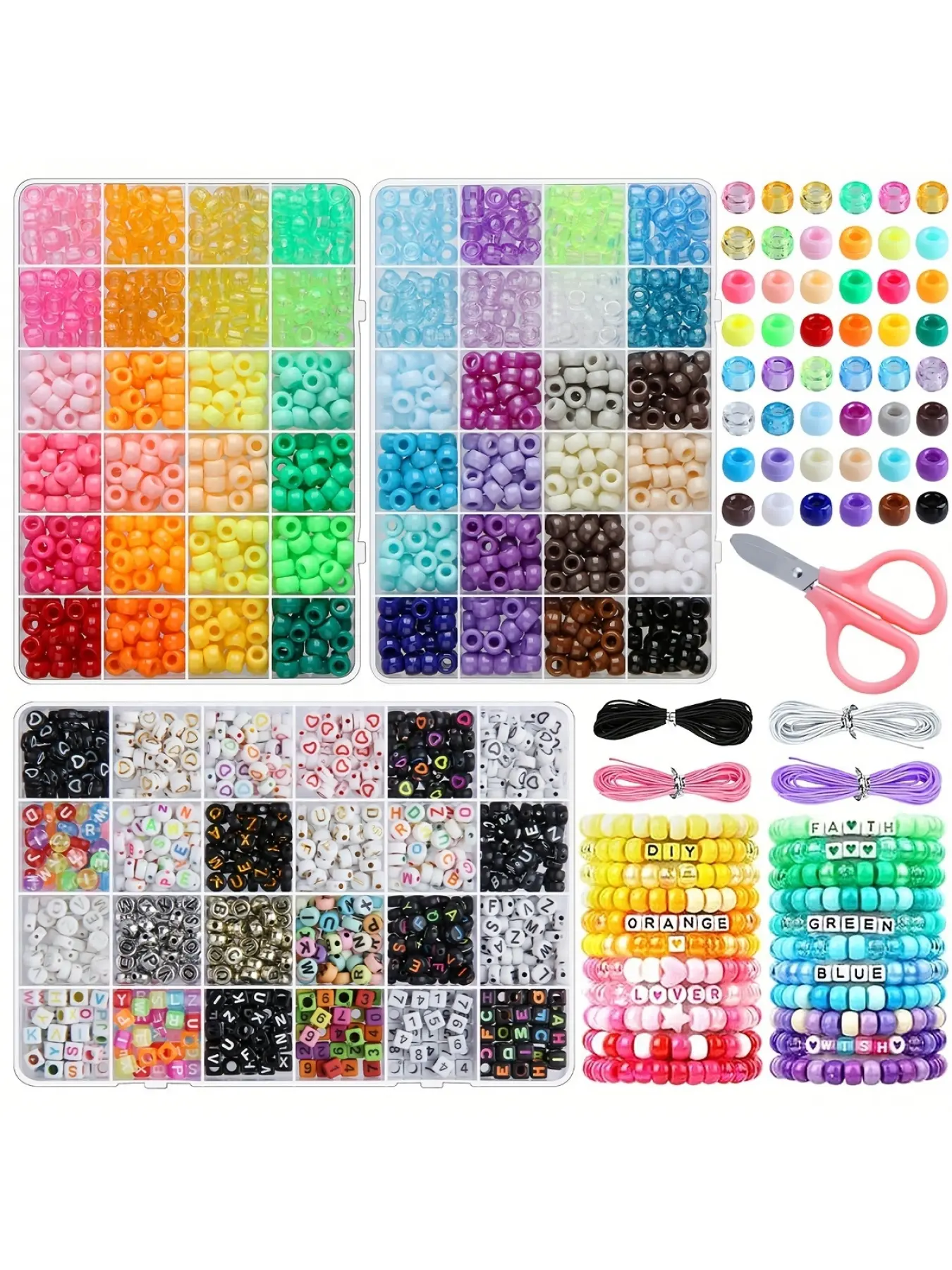 Jewerly Making Kits, DIY Jewelry Making, Personalized Beads, About 1860pcs/535pcs/365pcs, 48 Color Beads, Mixed Beads, Plastic Beads and Letter Beads Bracelet Making Kit, Letter Bead Jewelry Making with Elastic Thread for Beginners Suitable for Wiring