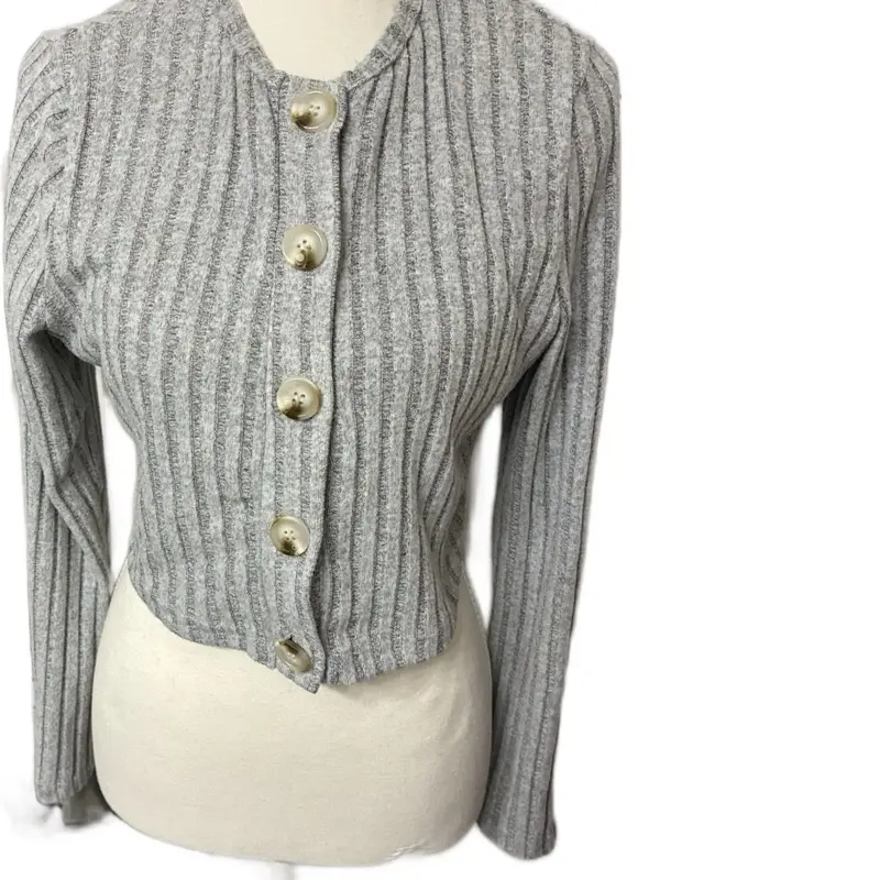 Grey Sweater Top - Soft Knitwear with Button Up Design Size Medium