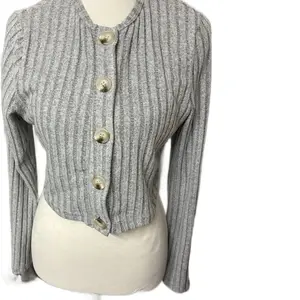 Grey Sweater Top - Soft Knitwear with Button Up Design Size Medium