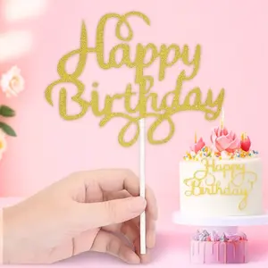 Birthday Cake Topper, Metallic Glitter Dessert Table Sign Set for DIY Party Decor, Anti-Oxidation Cupcake & Sweet Stand Photo Props, Holiday Celebration Metal Insert Cards