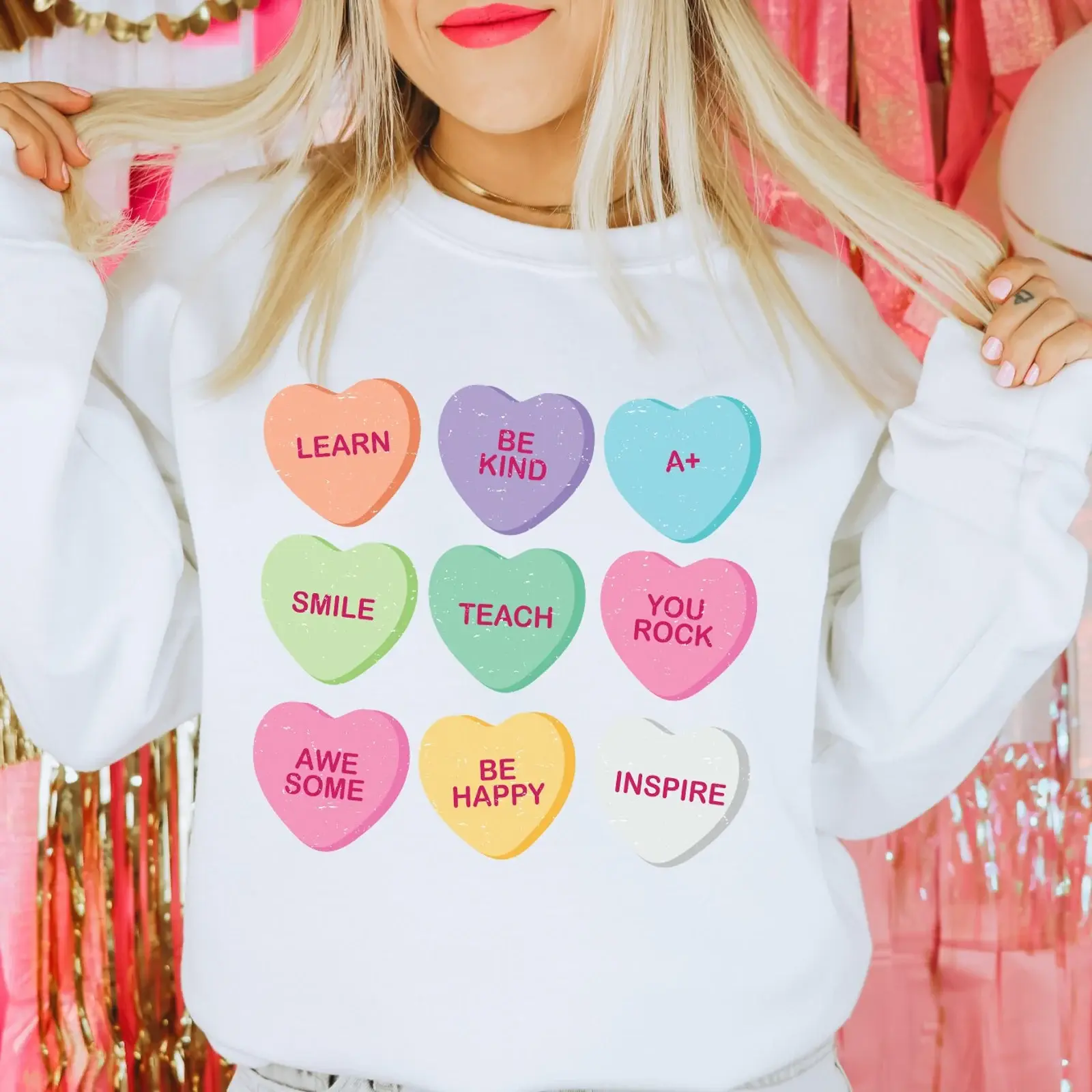 Teacher Valentines Day Sweatshirt, Candy Heart Sweatshirt, Valentines Tee for Teachers, Teacher Sweatshirt