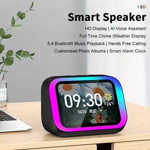 The smart alarm clock speaker is equipped with wireless speakers and dynamic RGB lights, Hi-Fi stereo speakers, a high-definition smart display screen, a voice assistant for answering and making calls, a digital bedside clock, and a modern digital clock