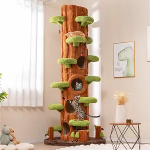 COSTWAY - 90.5 Inch Tall Multifunctional Cat Tree with Private Condos for Indoor Cats-Brown