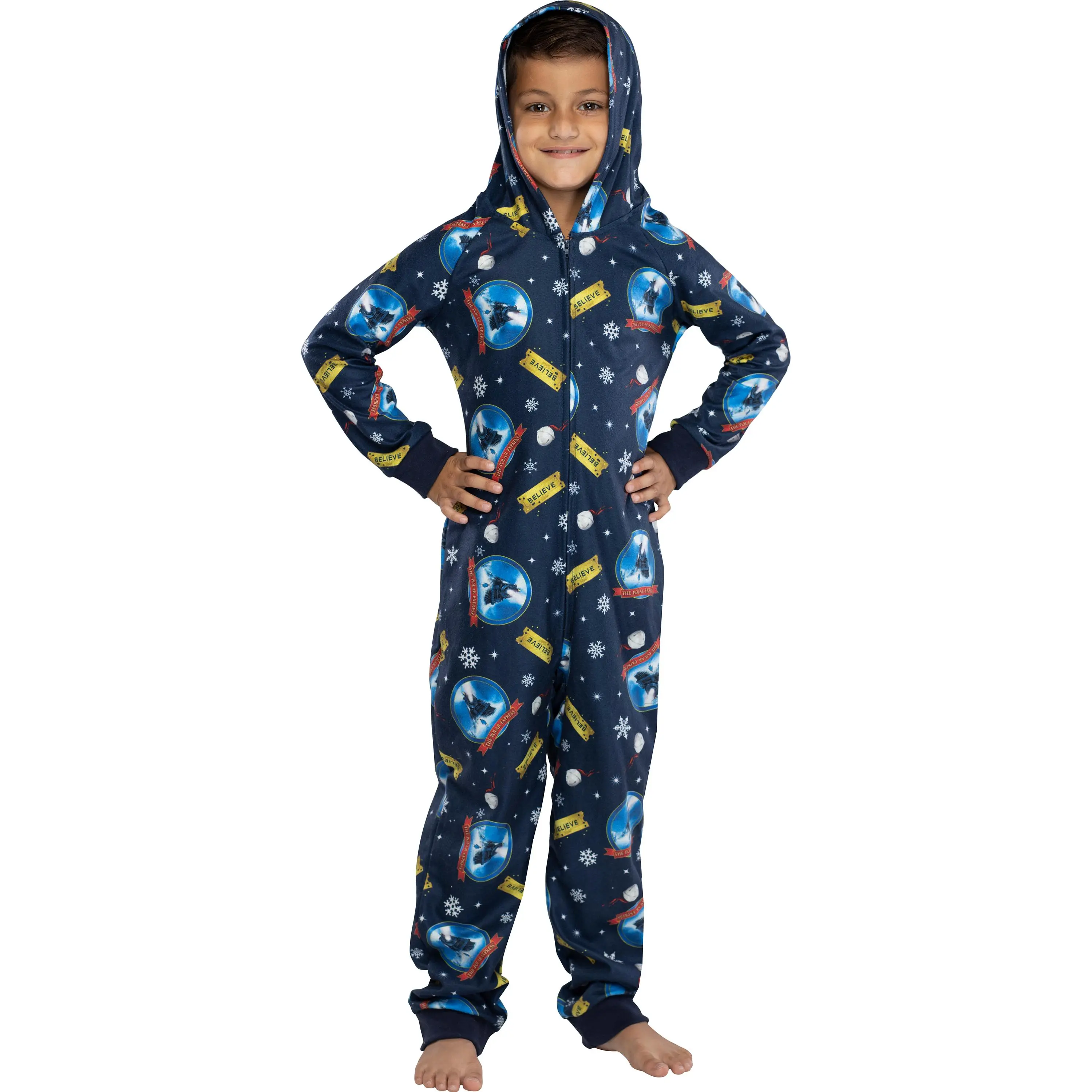 Polar Express Big Kids Believe Hooded One-Piece Footless Sleeper Union Suit (XXS/XS)