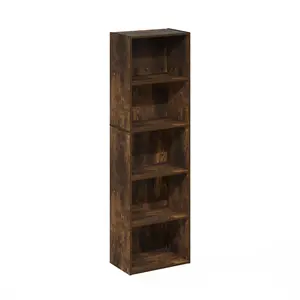LUDER Compact 5-Cube Open Shelves Bookcase, Stylish Look, Easy Assembly, 9.4x15.8x52in, for Living Room & Home Office, Amber Pine