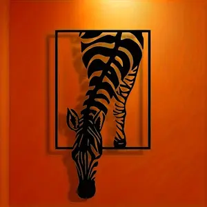 Modern Zebra Metal Wall Art - Black and White Striped Iron Home, Office, Cafe or Farmhouse Decoration - Simple Animal Theme Design, Zebra Decoration, Home Decor Supplies