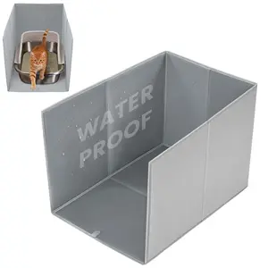 PAWGIANT Foldable Cat Litter Box Enclosure, All-in-One Litter Box Splash Guard for Large Litter Pan, High Sided Litter Box Shield with Removable Mat, Easy to Clean