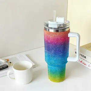 40 oz Gradient Rhinestone Tumbler — a stainless steel, leak-proof insulated tumbler designed to keep drinks hot or cold for extended periods. Ideal for use in cars, at the office, for daily hydration, or as a thoughtful gift.