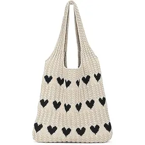 Knitted Shoulder Tote Bag for Women - Large Crochet Beach Hobo Bag, Aesthetic Handmade Purse with Long Adjustable Strap, Boho Chic Summer Bag Handbag Tote Bag